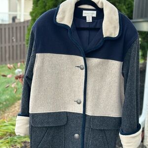 Casual Corner Color Block Wool Blend Coat